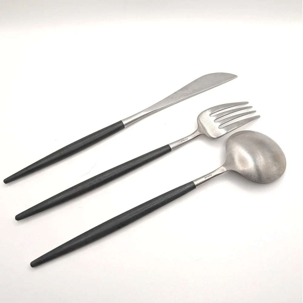 Cutipol GOA Black Silver Flatware Set 3pc Modern Portuguese Stainless Cutlery